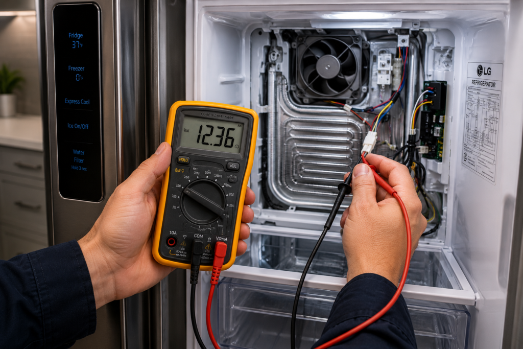 LG refrigerator system diagnostics using multimeter to test cooling components