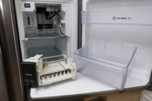 Samsung refrigerator ice maker not producing ice with empty ice bin and removed ice maker assembly